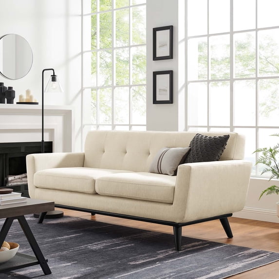 Modway Engage Herringbone Fabric Loveseat in Beige