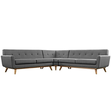 Modway Engage L-Shaped Upholstered Fabric Sectional Sofa in Gray