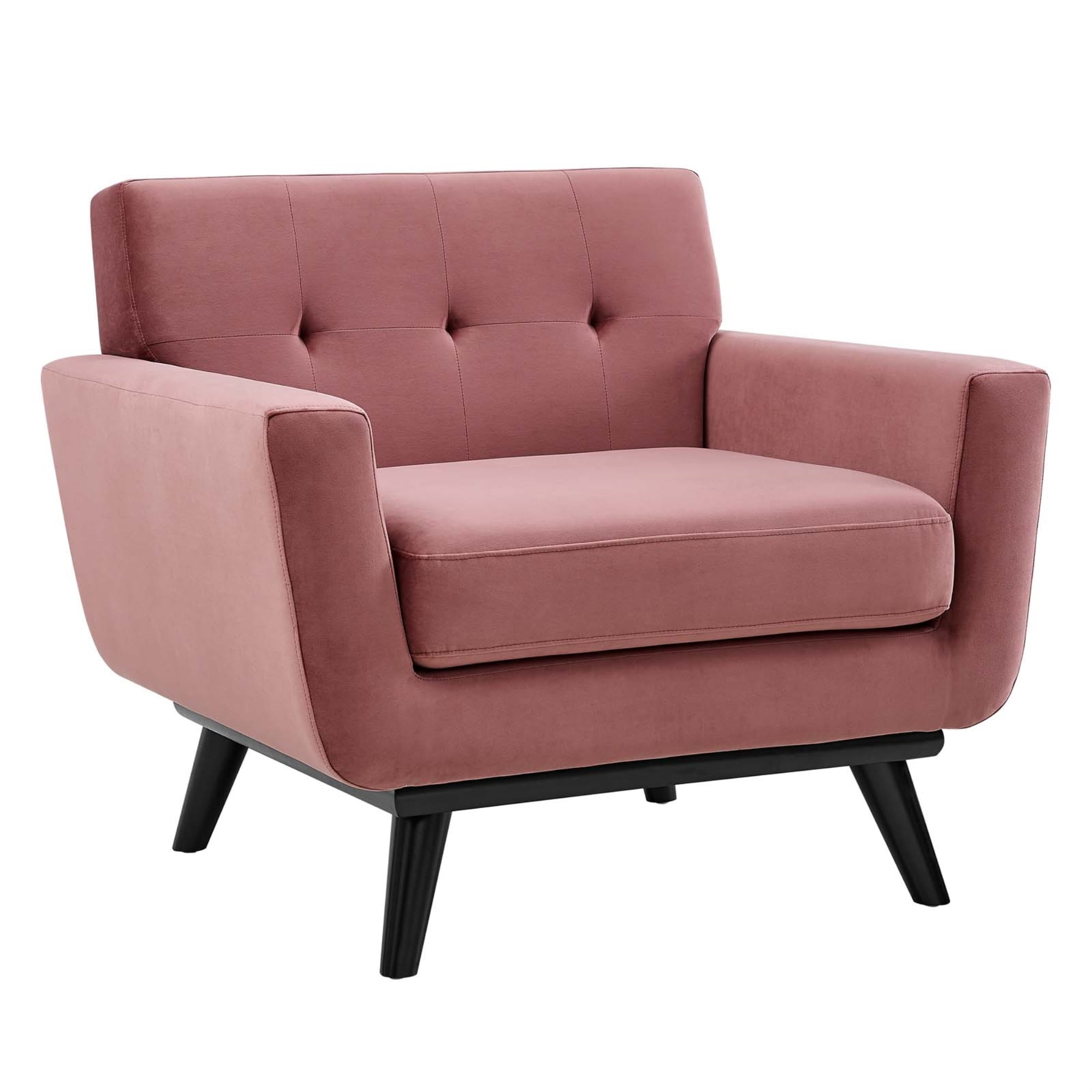 Dusty Rose Velvet Accent Chair with Tufted Back and Wood Legs