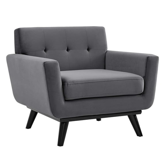 Modway Engage Modern Tufted Back Performance Velvet Armchair in Gray/Black