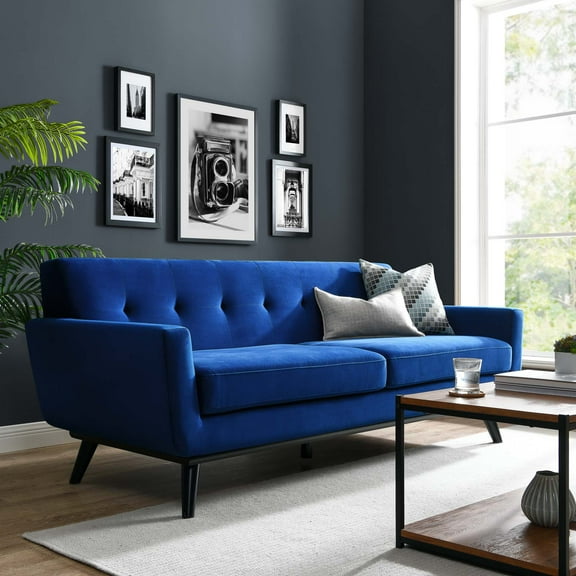 Modway Engage Performance Velvet Sofa in Navy