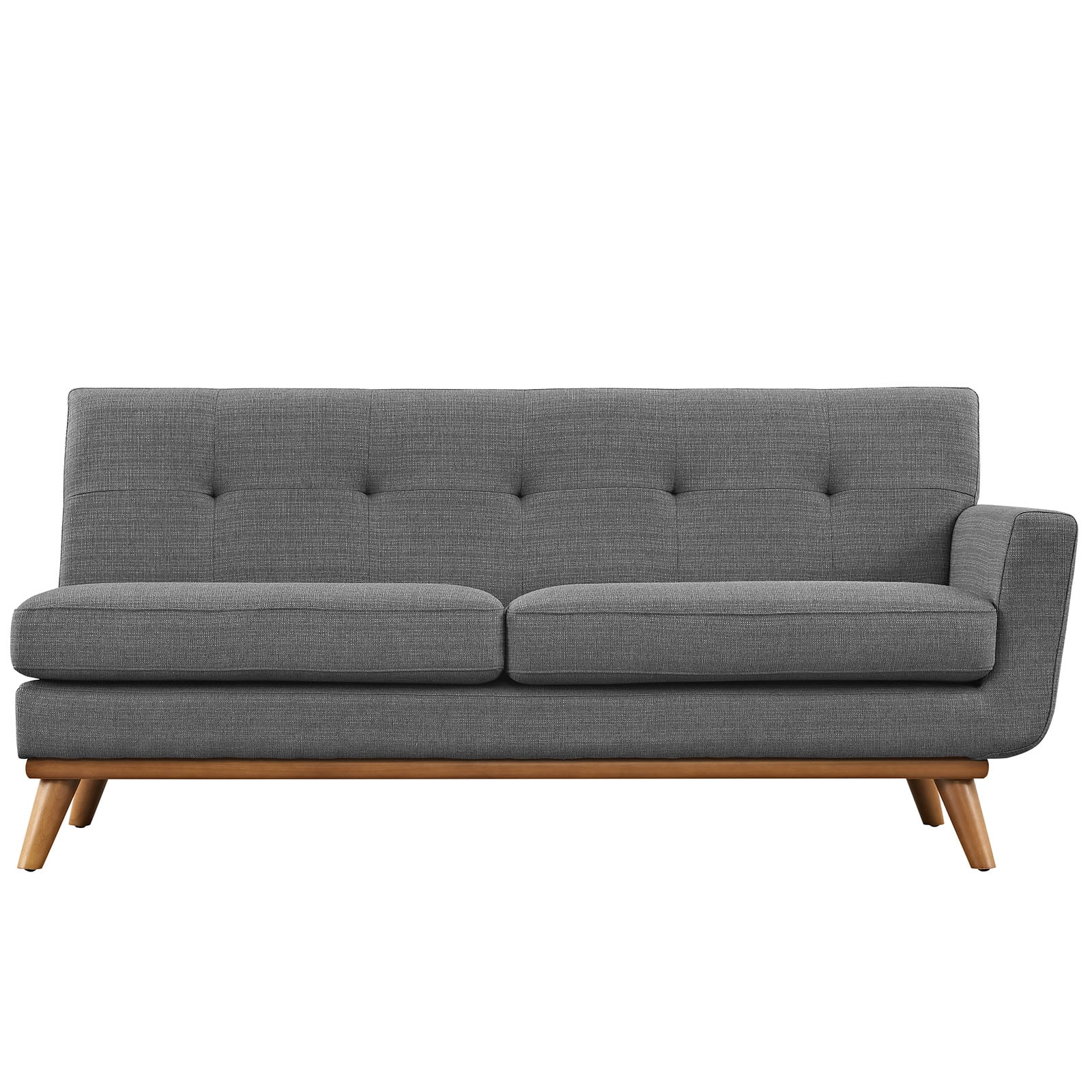 Sloping Curves Gray Fabric Tufted Loveseat with Solid Wood Legs