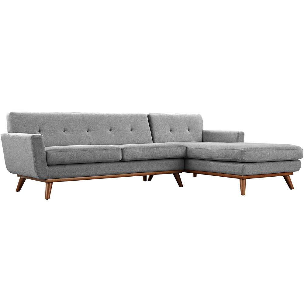 Expectation Gray Tufted Fabric Sectional Sofa with Wood Legs
