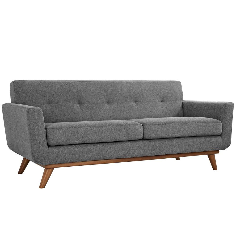 Expectation Gray Tufted Fabric Loveseat with Solid Wood Legs