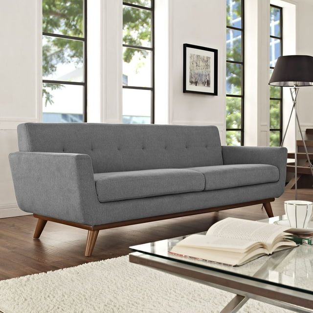 Modway Engage Upholstered Fabric Sofa in Expectation Gray