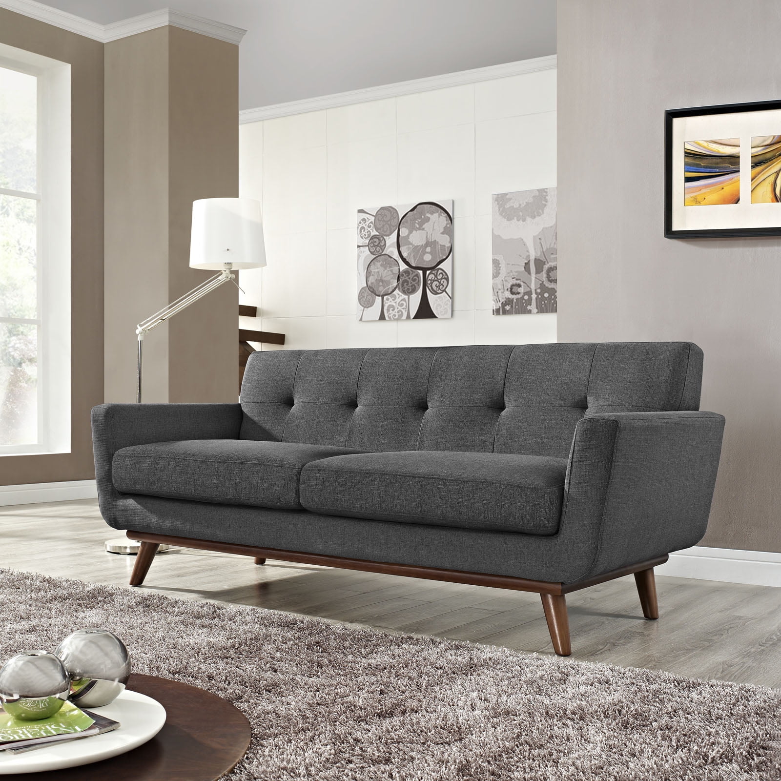 Modway Engage Upholstered Fabric Loveseat in Gray