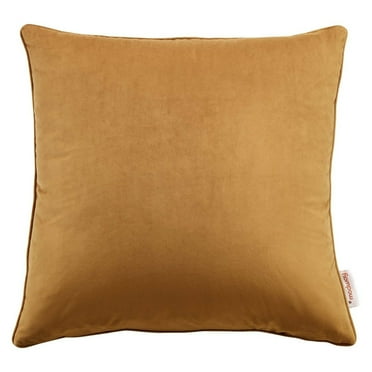 Modway Enhance 18" Square Performance Velvet Throw Pillow in Cognac Brown