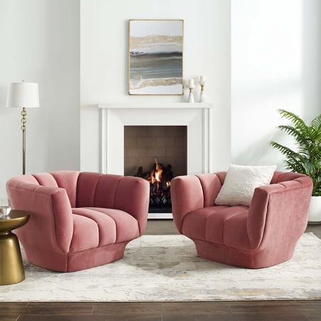 Modway Entertain Vertical Channel Tufted Performance Velvet Armchair Set of 2 in Dusty Rose