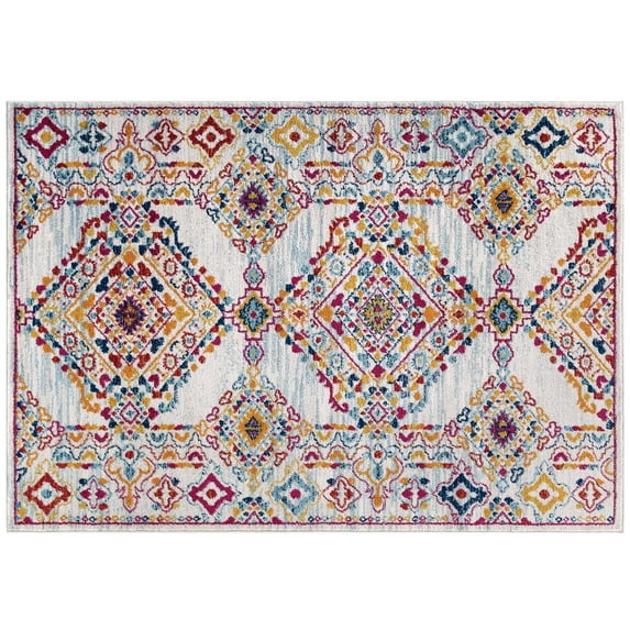 Modway Entourage 94.5x122" Khalida Floral Lattice Area Rug - Ivory/Blue/Orange