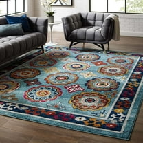 Modway Entourage Odile Distressed Floral Moroccan Trellis 8x10 Area Rug in Blue, Red, Orange Yellow