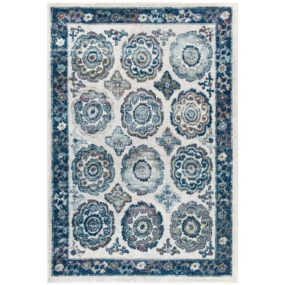 Modway Entourage 94.5x122" Odile Floral Moroccan Trellis Area Rug in Ivory/Blue