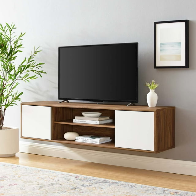 Modway Envision 60" Wall Mount TV Stand in Walnut White