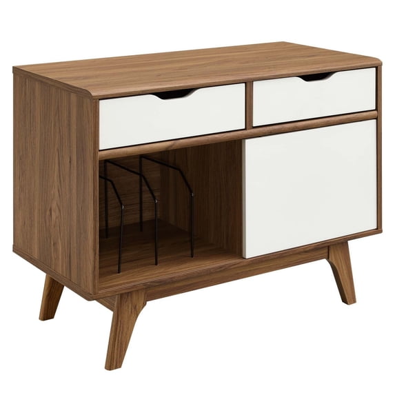 Modway Envision Vinyl Record Display Stand in Walnut White