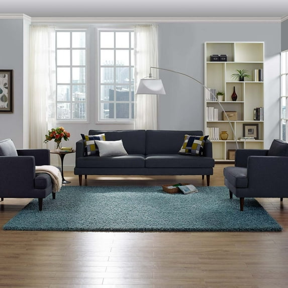 Modway Enyssa Solid 8x10 Shag Area Rug in Aqua Blue and Ivory