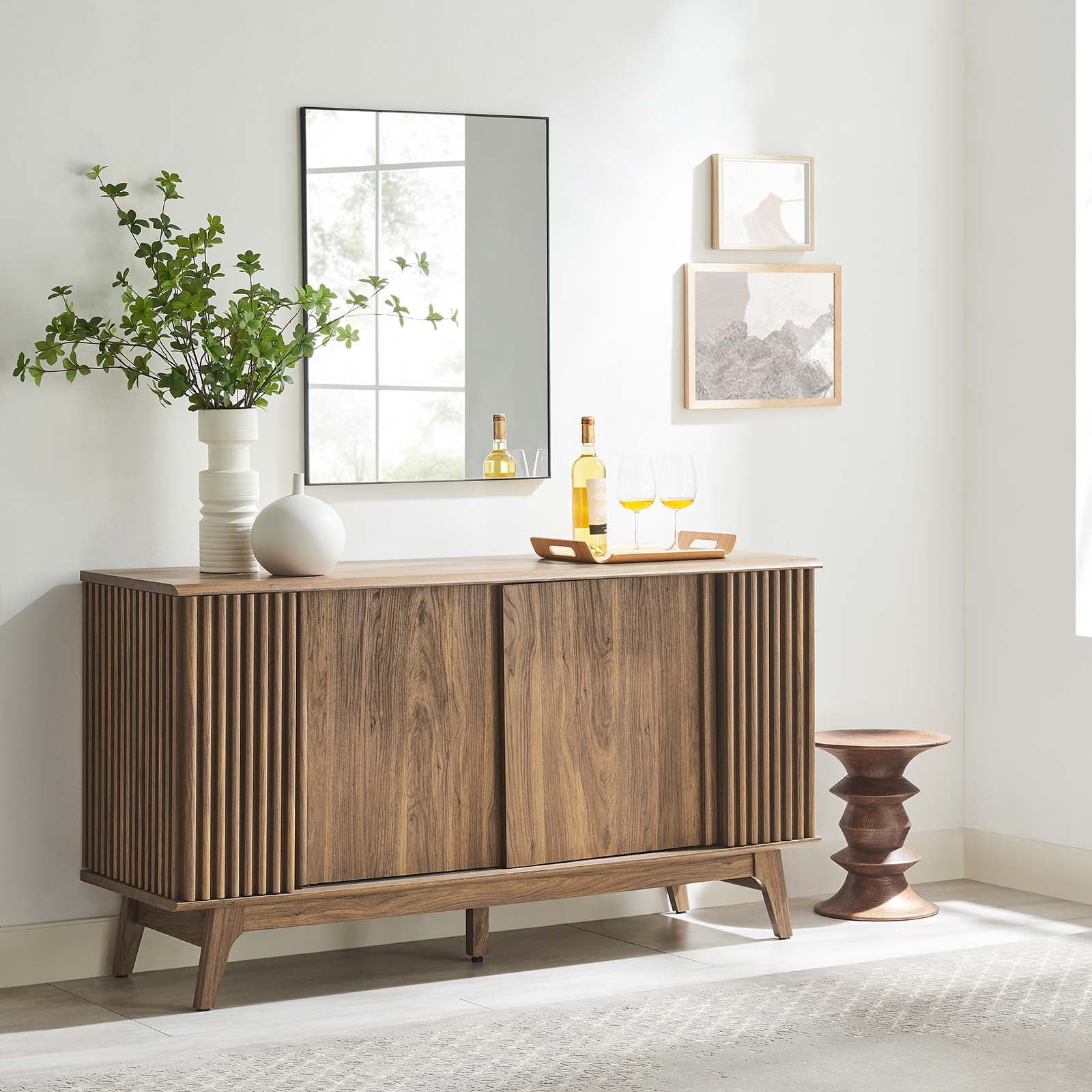 Eudora Walnut Wood Grain Mid-Century Modern Sideboard