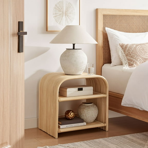 Modway Eve Curved Natural Rattan Side Table in Natural