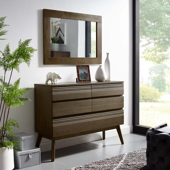 Modway Everly Wood Frame Mirror in Walnut