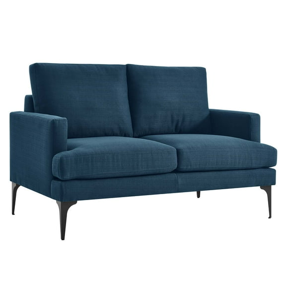 Modway Evermore Metal and Upholstered Fabric Loveseat in Azure Blue