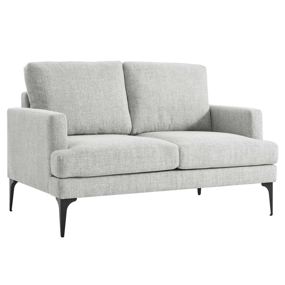 Light Gray Upholstered Fabric Loveseat with Metal Legs