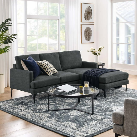 Modway Evermore Right-Facing Upholstered Fabric Sectional Sofa in Gray