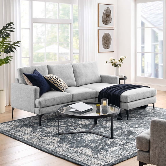 Modway Evermore Right-Facing Upholstered Fabric Sectional Sofa in Light Gray