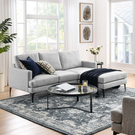 Modway Evermore Right-Facing Upholstered Fabric Sectional Sofa in Light Gray