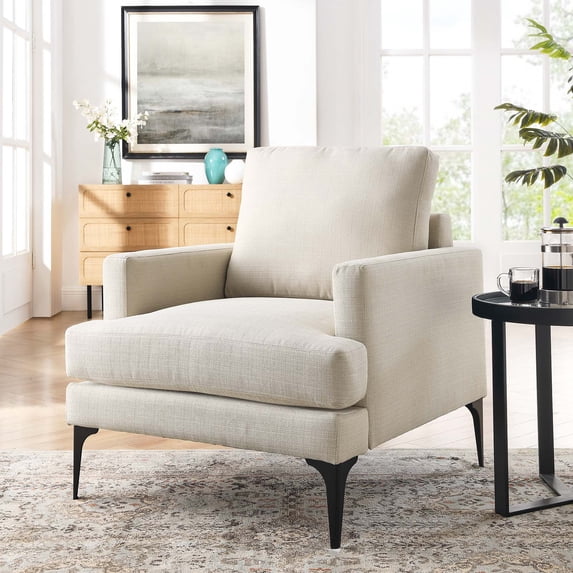 Modway Evermore Upholstered Fabric Armchair in Beige