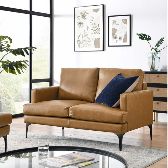 Modway Evermore Vegan Leather Loveseat in Tan