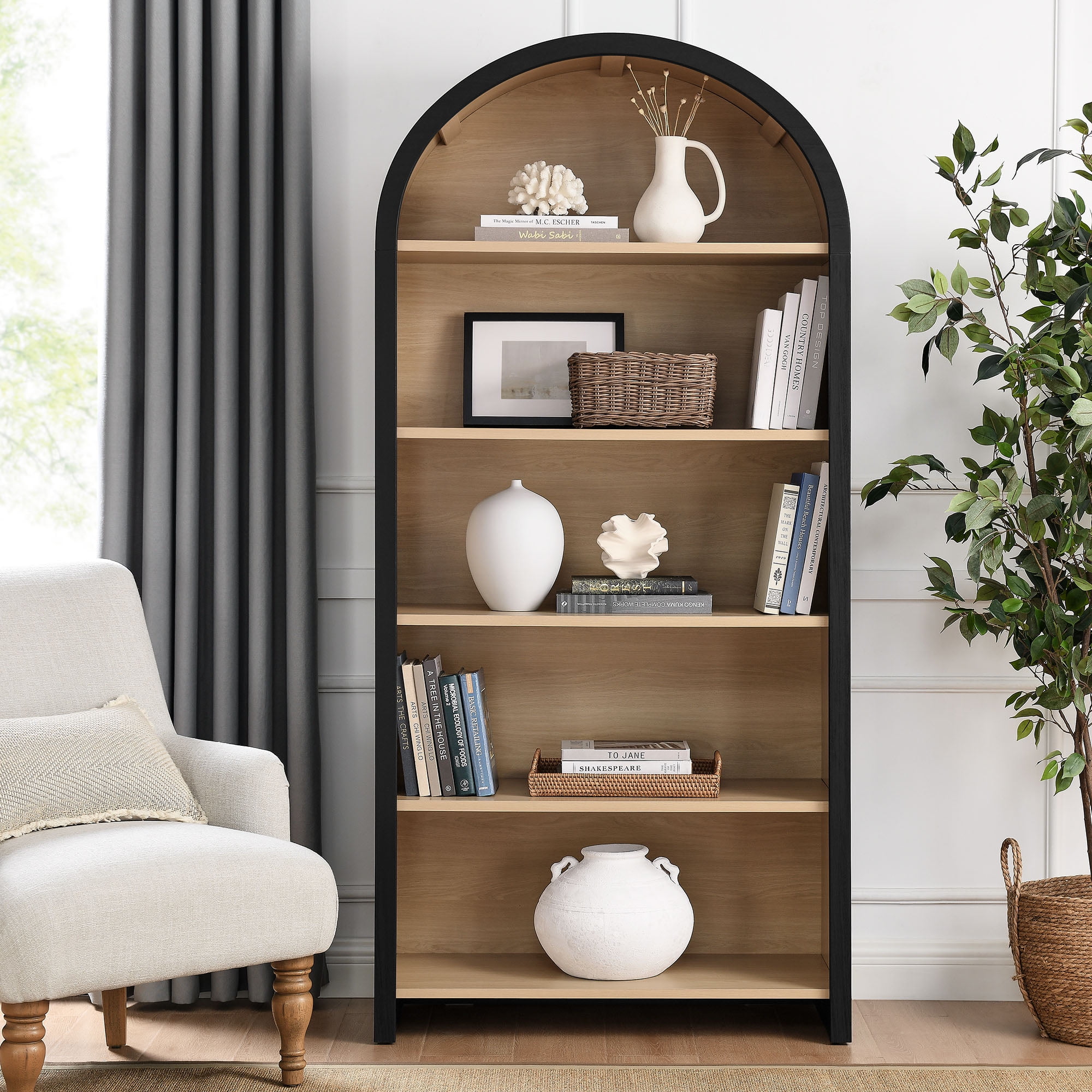 Modway, Evie Bookcase Display Cabinet, 5-Tier Wide Arched in Black