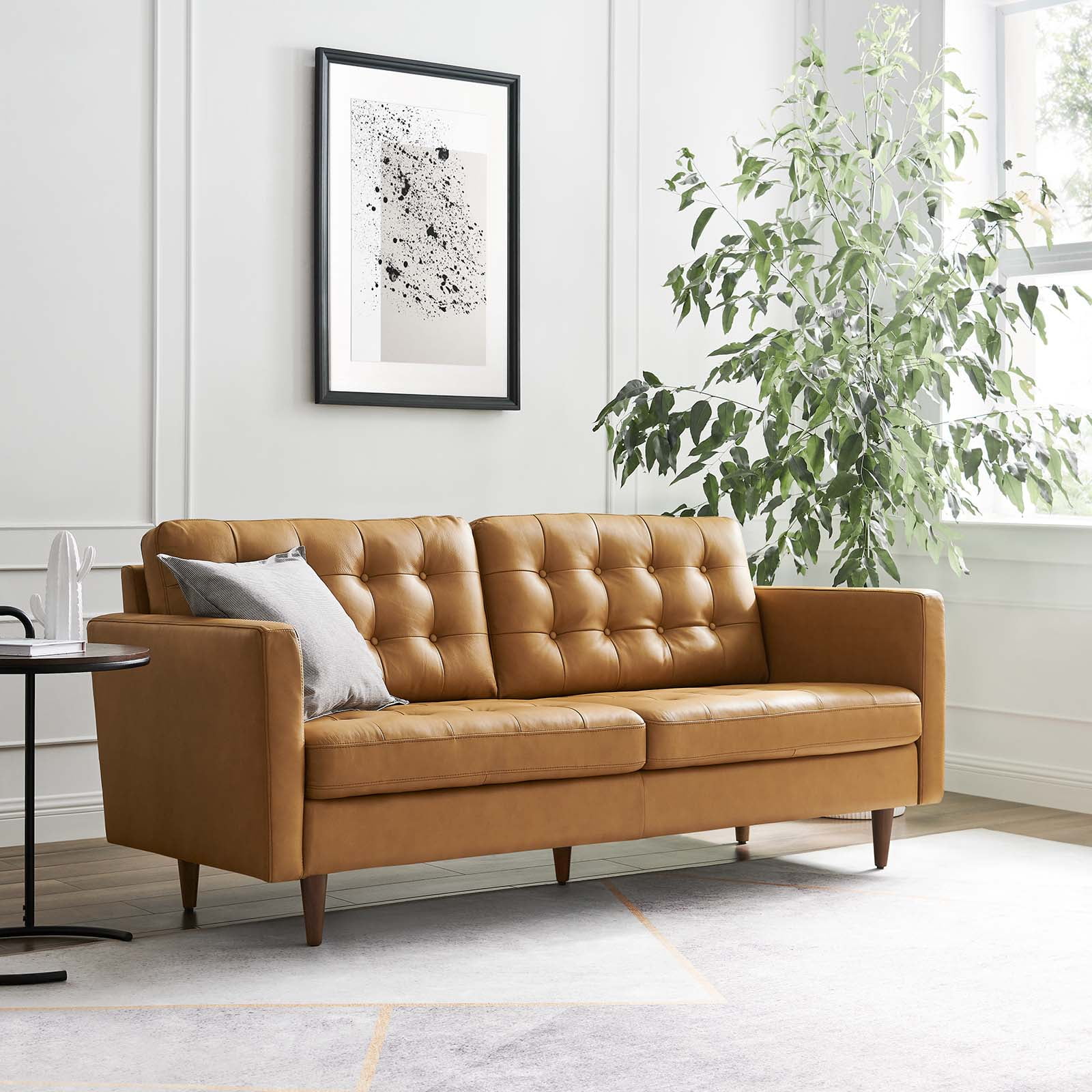 Modway Exalt Upholstered Tufted Leather Couch in Tan - Walmart.com