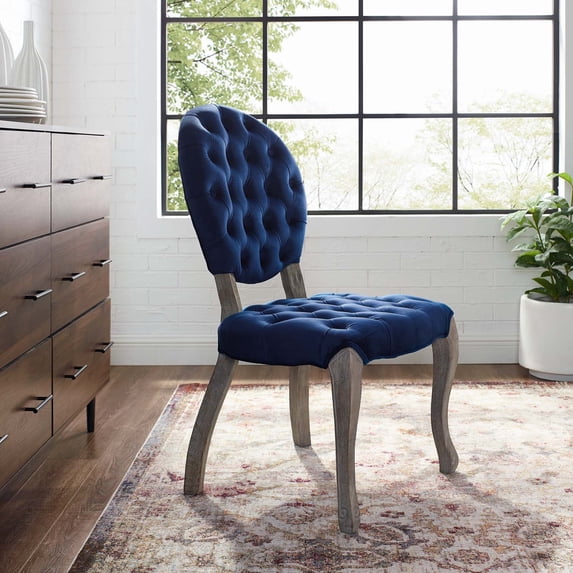 Modway Exhibit 19" French Vintage Velvet & Wood Dining Side Chair in Navy