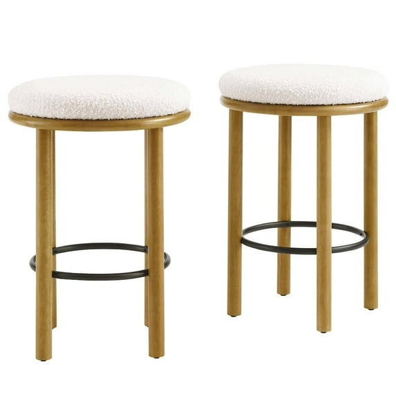 Modway Fable Boucle Fabric Counter Stools - Set of 2 in Oak Ivory