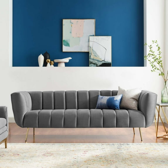 Modway Favour Channel Tufted Performance Velvet Sofa, Multiple Colors
