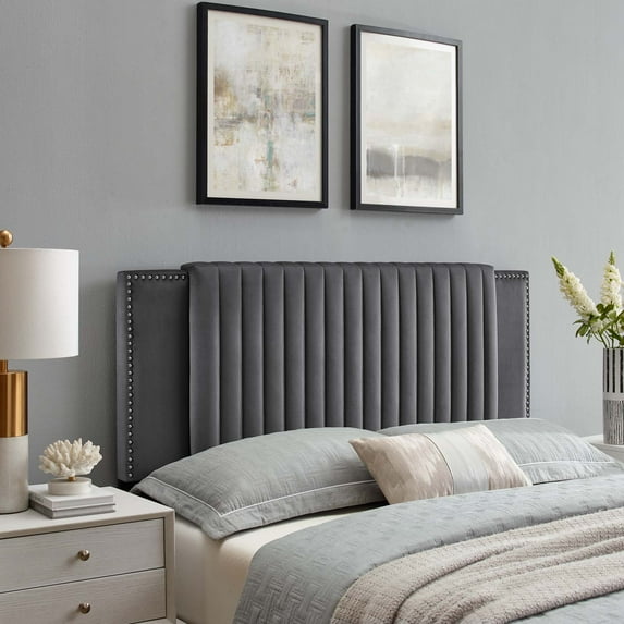 Modway Felicity Channel Tufted Performance Velvet Twin Headboard in Charcoal