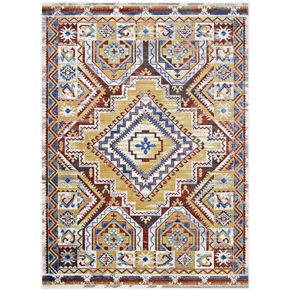 Modway Florita Distressed Southwestern Aztec 5x8 Area Rug in Multicolored