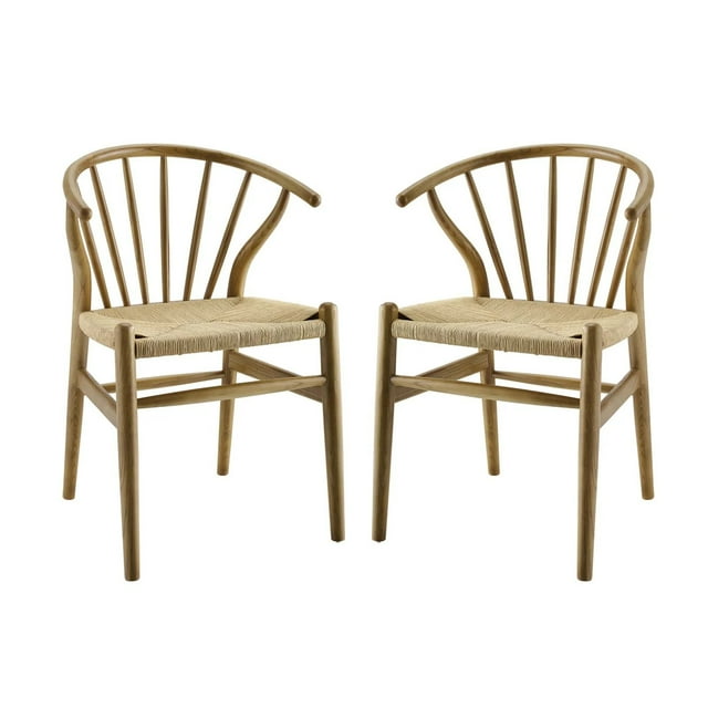 Modway Flourish Spindle Wood Dining Side Chair Set of 2 in Natural