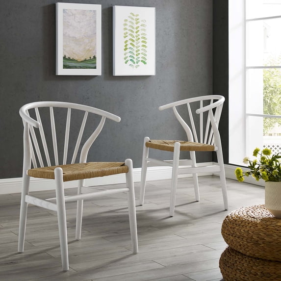 Modway Flourish Spindle Wood Dining Side Chair Set of 2 in White