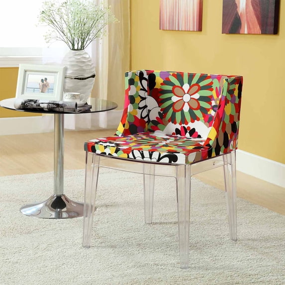 Modway Flower Printed Upholstered Dining Side Chair in Clear