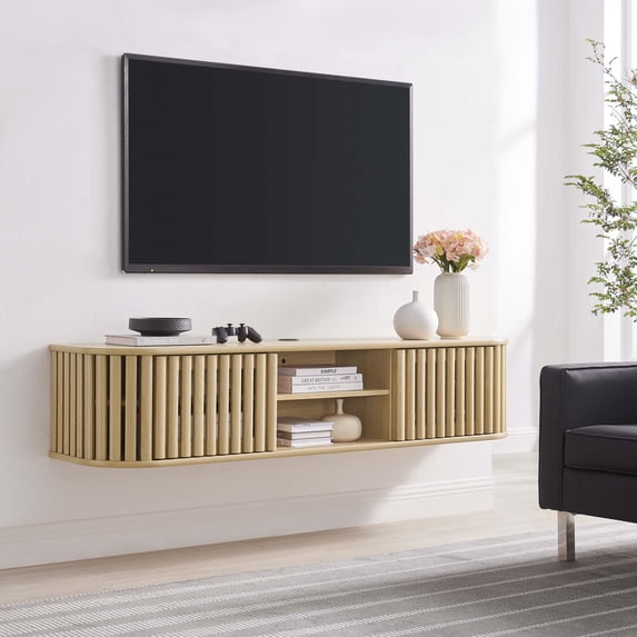 Modway Fortitude 63" Wall-Mounted TV Stand in Oak