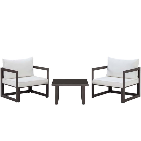 Modway Fortuna 3 Piece Outdoor Patio Sectional Sofa Set in Brown White