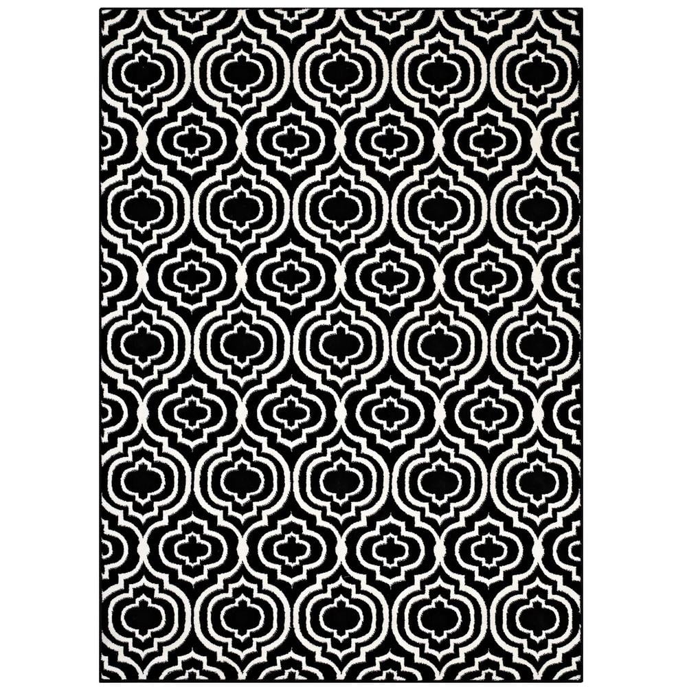 Elegant Trellis 5'x8' Black and White Low-Pile Area Rug