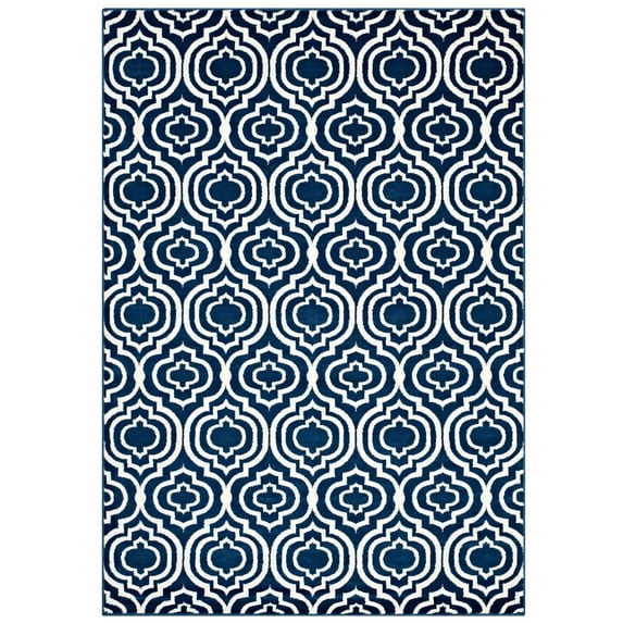 Modway Frame Transitional Moroccan Trellis 5x8 Area Rug in Morcoccan Blue and Ivory