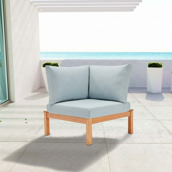 Modway Freeport Karri Wood Sectional Sofa Outdoor Patio Corner Chair in Natural Light Blue