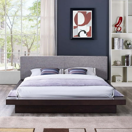 Modway Freja Queen Fabric Platform Bed in Cappuccino Gray
