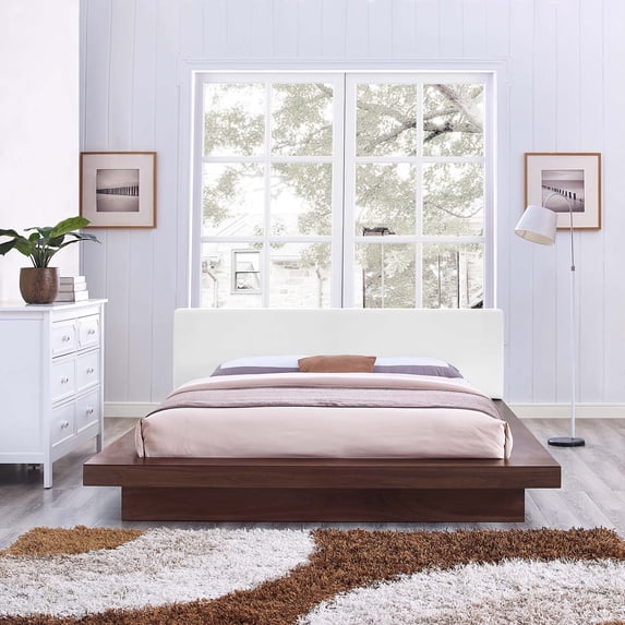 Modway Freja Queen Vinyl Platform Bed in Walnut White