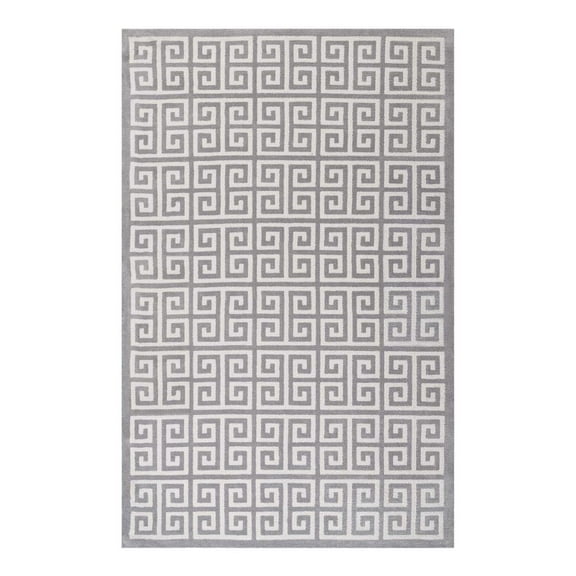 Modway Freydis Greek Key 5x8 Area Rug in White and Light Gray