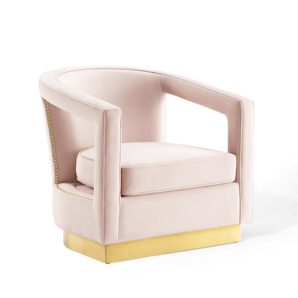 Pink Velvet Accent Chair with Gold Trim, 32"