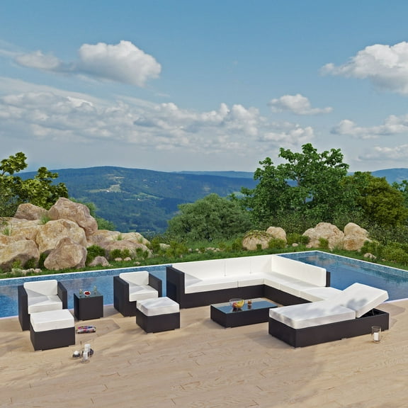 Modway Fusion 12 Piece Outdoor Patio Sectional Set in Espresso White