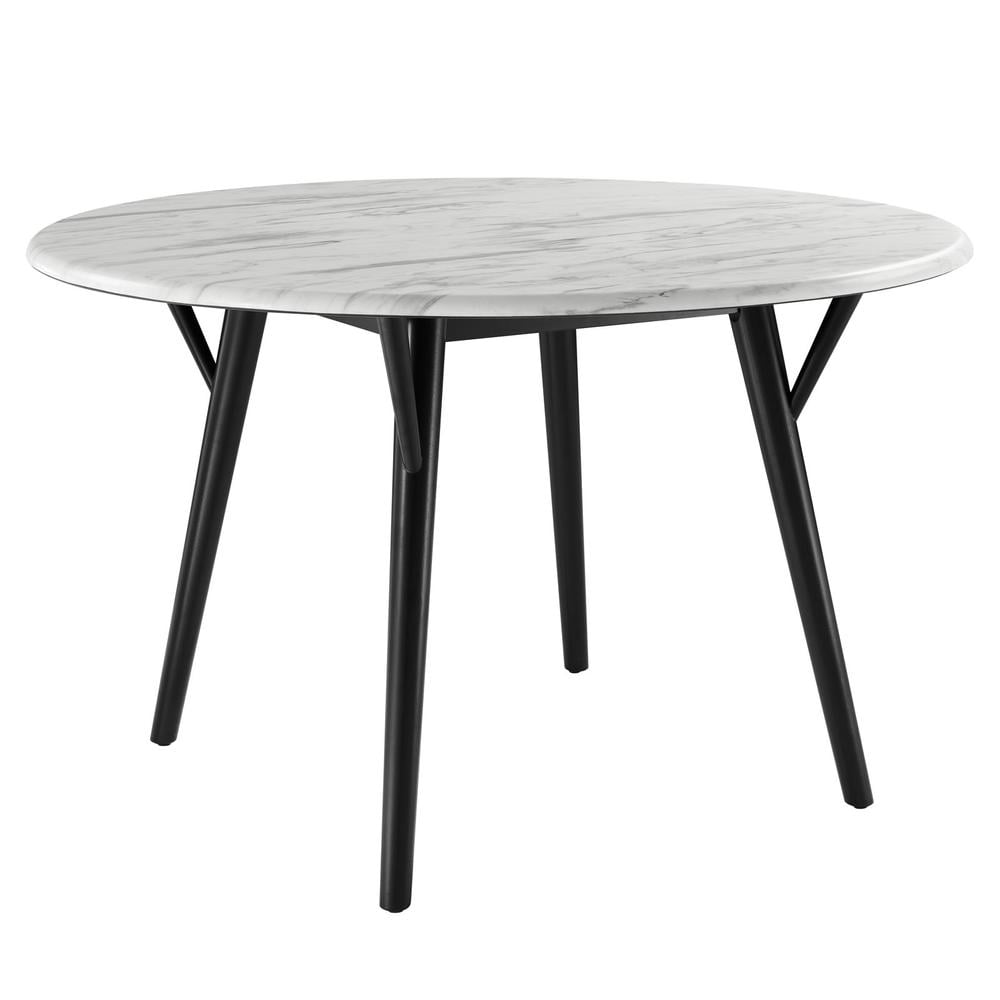 Gallant 50" Round White Marble Dining Table with Black Rubberwood Legs