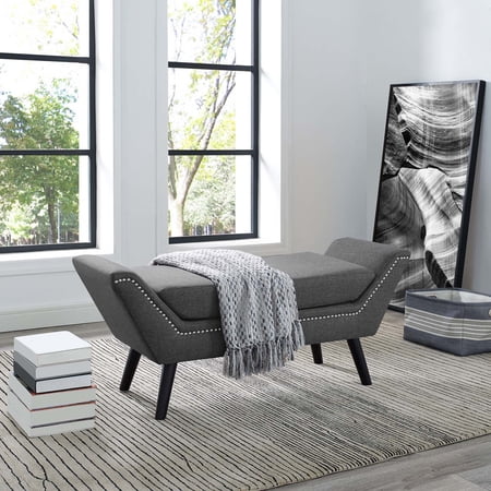 Modway Gambol Upholstered Fabric Bench in Gray